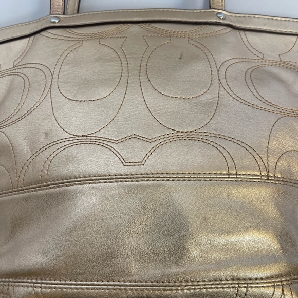Coach Metallic Gold Signature Stitched Leather Tote - Picture 8 of 13